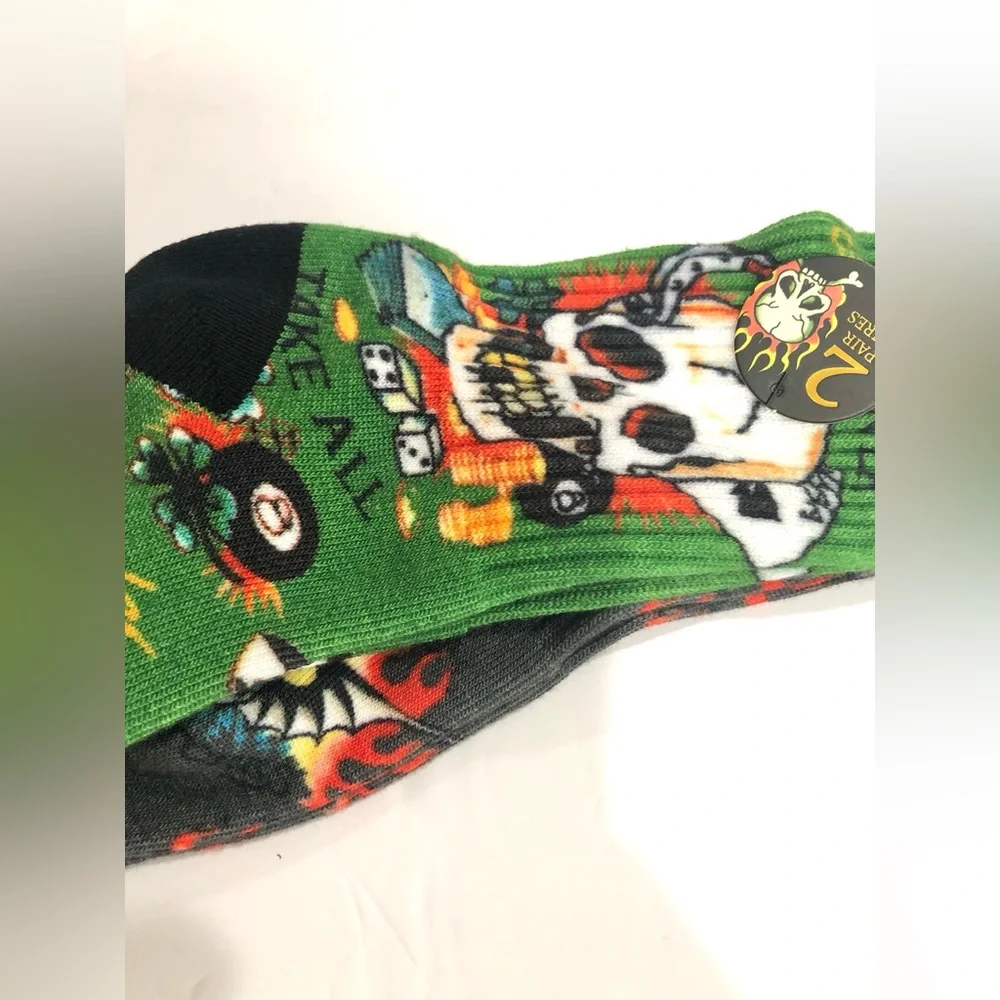 Ed Hardy green‎ and gray multi iconic Ed Hardy printed l crew socks - 2pairs new